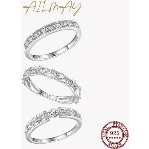 Ailmay New Sale Fashion 925 Sterling Silver Simple Geometric Stackable Rings Shining CZ For Women Wedding Engagement Jewelry