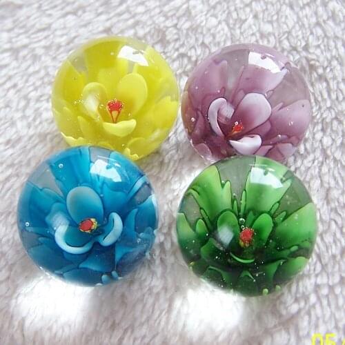 Free shipping 4pcs/lot 25mm flower marbles jumping pieces water cluster box decorated glass beads glass marbles