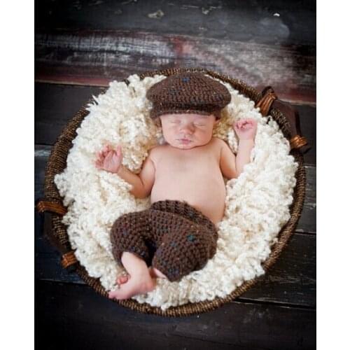 Free shipping,Baby Crochet newsboy Hat with matching coffee pants baby sets,newborn Photography Prop 100% cotton