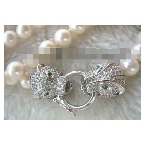 FREE SHIPPING freshwater pearl white round & leopard necklace 18" nature