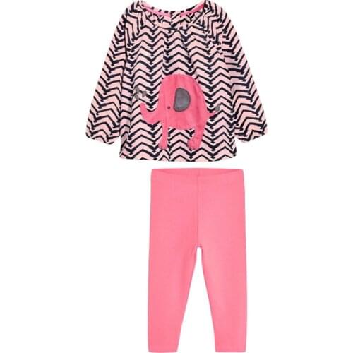 Kids girl Long sleeve stripe print Elephant T-shirt+pants 2pcs clothes set tollder T-shirt 2021 fall outfit 2-7Y