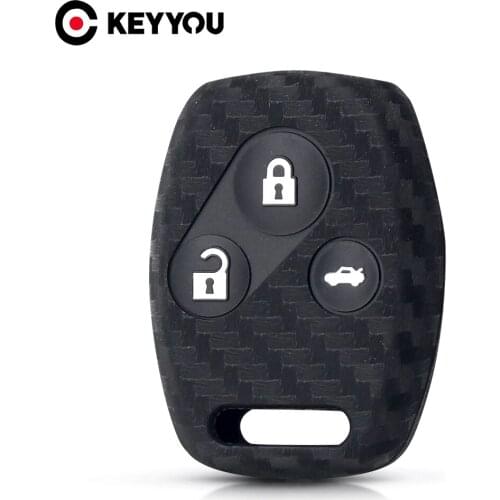 KEYYOU 10x For HONDA Accord Civic CRV Pilot Carbon Silicone Car Key Case Cover Fit 2007 2008 2009 2010 2011 2012 2013 3 Button
