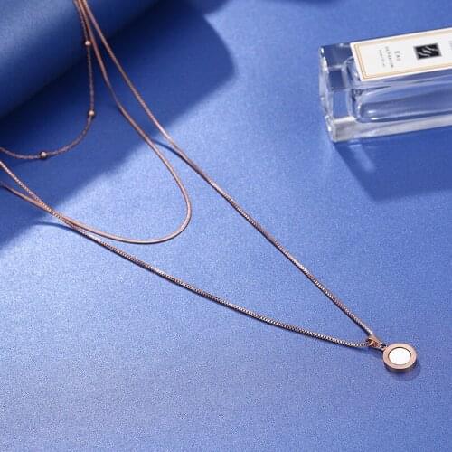 AENINE Trendy Stainless Steel Three-layer Roman Numerals Choker Necklace Jewelry Rose Gold Pendant Necklace For Women AN17061