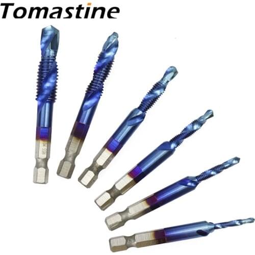 M3-M10 Titanium HSS Combination Drill Tap Bit Hex Shank Titanium Plated HSS Screw Thread Metric Tap Drill Bits Hand Tools