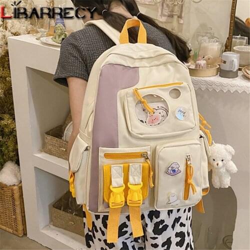 Cute Pendant Design Womens Backpack Panelled Designer Ladies Student School Bag High Quality Nylon Teen Laptop Backpack Bolsos