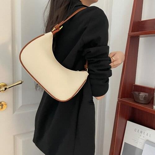 Fashion Women Shoulder Bag PU Leather Color Contrast Female Handbag 2021 New Luxury Designer Under Arm Bags Elegant Purse Bag