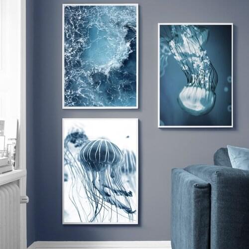 Marine Life Dolphin Blue Whale Tail Canvas Painting Wall Art Nordic Quotes Posters Print Seascape Pictures For Living Room Decor