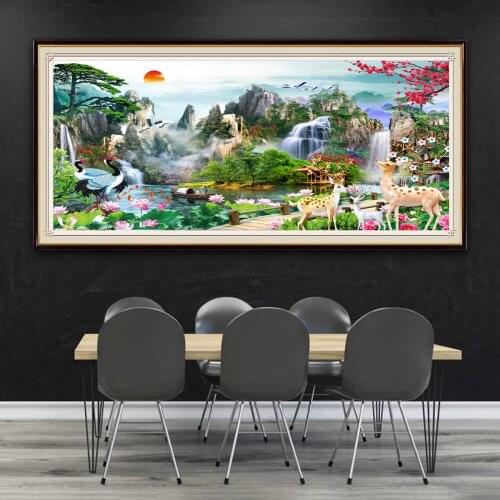 5D Animals Diamond Painting Rising Sun Cross Stitch Kit Full Drill Waterfall Scenery Diamond Embroidery Handmade Christmas Gifts