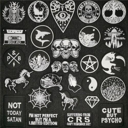 Skull Punk Patch DIY Embroidery Patches for Clothing Stripes Badge Ghost Devils Eye Patches for jacket Iron on Letter CRS Patch