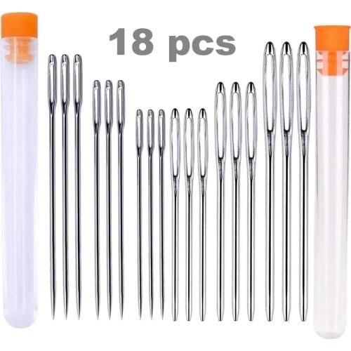 Nonvor 18 PCS Large Eye Blunt Sewing Needles, Stainless Steel Hand Stitching Needles Accessaries Different Sizes Plastic Bottle