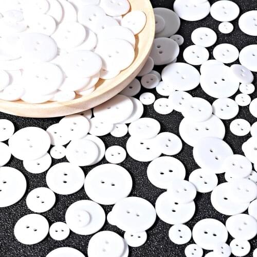 Resin Sewing Clothes White Buttons plastic Scrapbooking Round Two Holes Botones Bottoni Botoes 9,10,11.5,15,18,20,23,25mm