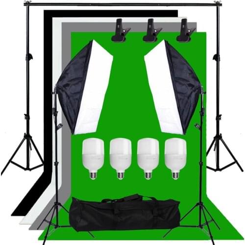 ZUOCHEN 100W Photo Studio Softbox Soft Box Lighting Kit 4 Backdrop Background Support Stand Kit With 2M Stand For Facebook Live