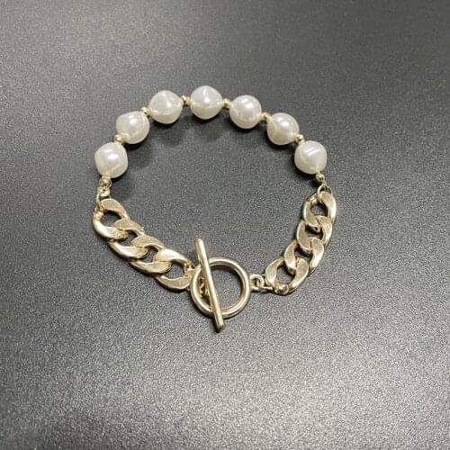 TARCLIY Trendy Geometric Imitation Pearl Metal Chain Bracelet Simple OT Buckle Exquisite Fashionable Women Daily Life Jewelry