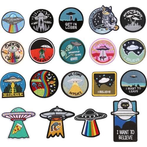 Space Universe UFO parches Embroidered Iron on Patches for Clothing DIY Motif Stripes Clothes Stickers The aliens Badges