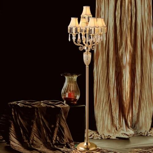 Hotel Hall decoration crystal Floor Lamp study led candle holder Cloth shade floor light 5 pcs E14 Luxury wedding candlestick
