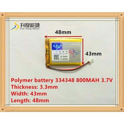 XHR-2P 2.5 connector 3.7V lithium polymer battery 334348 800mAh GPS Toy Sound card