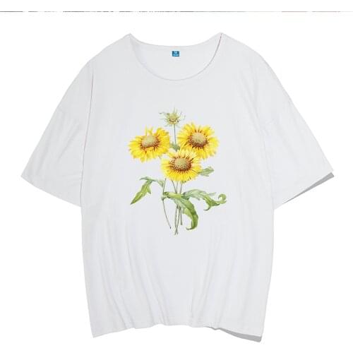 Women T-shirt Cartoon Sunflower T-shirt Graphic Tees Print Women Clothes Kawaii Short Sleeve Female T-shirt Literary Leisure