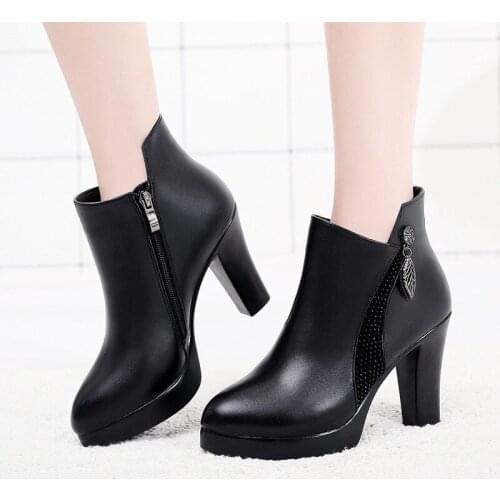 2018 high heel thick with Martin boots female British wind waterproof platform ild 40-43 yards womens shoes plus velvet booties