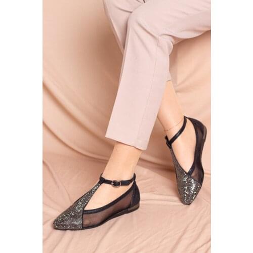 Wovs 2021 Flat Heel Sexy Shoes Women Mules Pointed Toe glitter 1CM sole stylish design with tulle edges