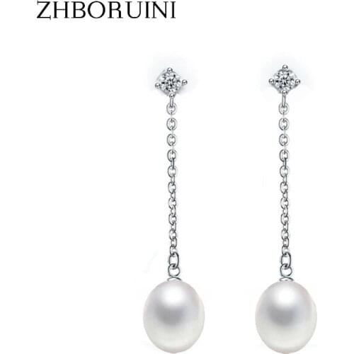 ZHBORUINI 2019 Fashion Pearl Earrings Natural Freshwater Pearl 925 Sterling Silver Jewelry For Woman Pearl Long Earring Gift
