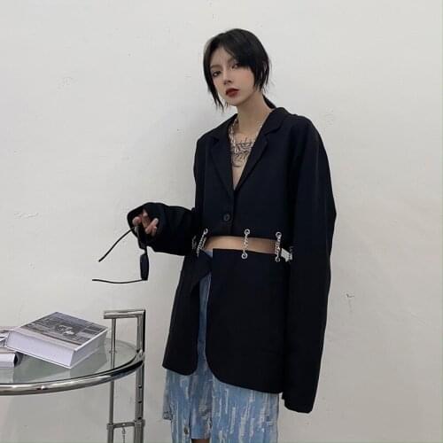 Patchwork WomenS Blazer 2020 New Fashion Ladies Blazers Harajuku Streetweargothic Clothes Woman Black Cropped Blazer AA5549
