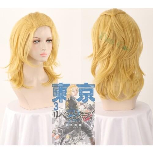 New Anime Tokyo Revengers Sano Manjiro Cosplay Wig Woman Golden Curls Hair Heat Synthetic Fiber Hair + Free Wig Cap Man Adults