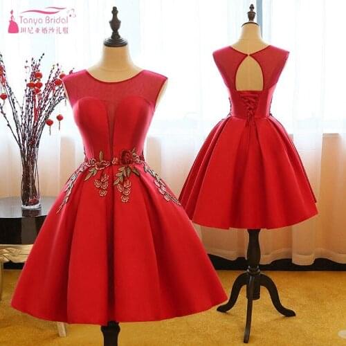 TANYA BRIDAL Red Green Pink Sweetheart Waist Appliques Short Prom Dresses Simple Knee-Length Backless Women Party Dresses JQ473