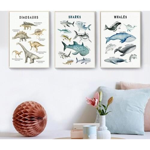 Shark Whale Dinosaur Animal Canvas Painting Scandinavia Wall Art Picture Posters Prints for Living Room Home Decoration Unframed