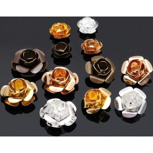 20pcs/lot 11/15/18mm Flower Beads Cap Retro Gold Silver Sculpture Filigree Beads Cap Accessories Jewerly Making Components DIY