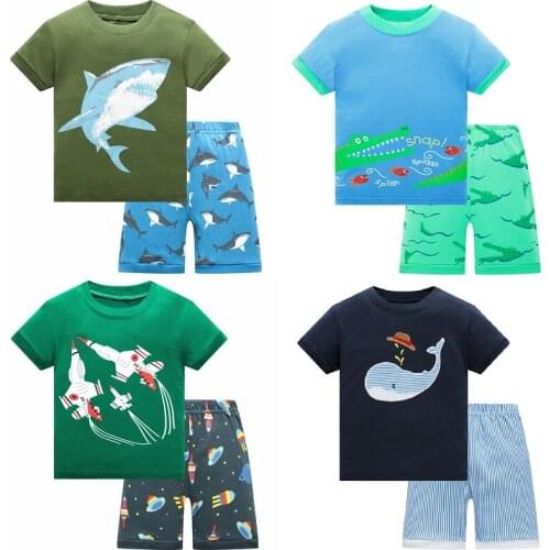2020 new design 100% cotton high quality boys green dinosaur pajamas pyjama kids boys shark pajamas baby clothing set