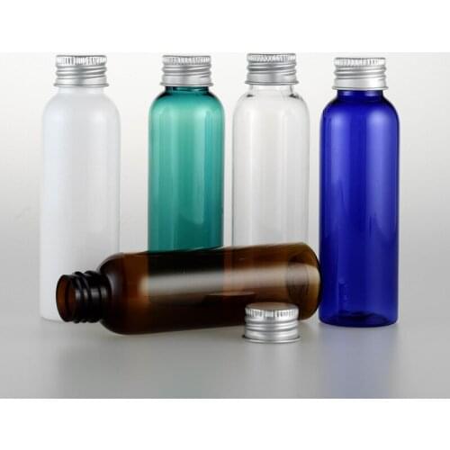 50pcs 60ML Aluminum Cap Screw Top Cover Brown Blue Bottles Toilet Containers Refillable PET Plastic Empty Bottle for Skin Care