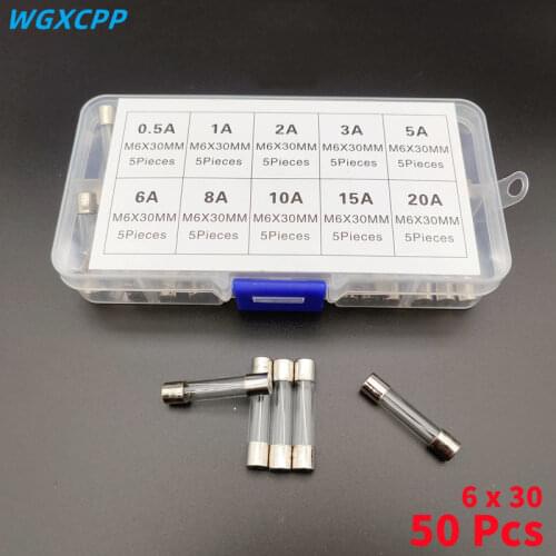 6*30mm50pcs glass fuse box with current protection accessories 0.5 1 2 3 5 6 8 10 15 20A fuse industrial/home6x30