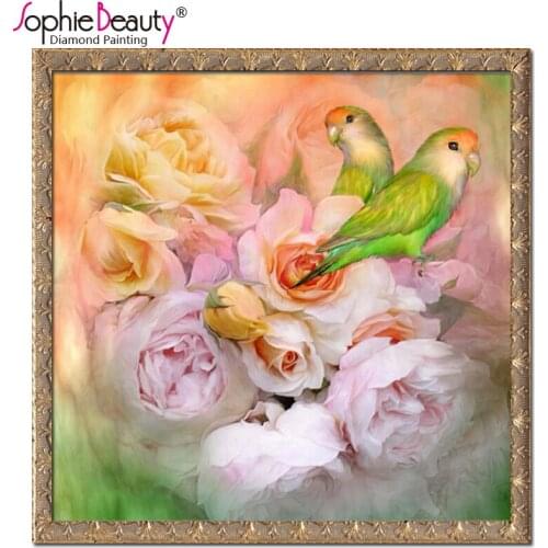 Diamond Embroidery Cross Stitch Crystal Full Square Diamond Set unfinisheded Mosaic Diy Diamond Painting Flower With Lover Bird