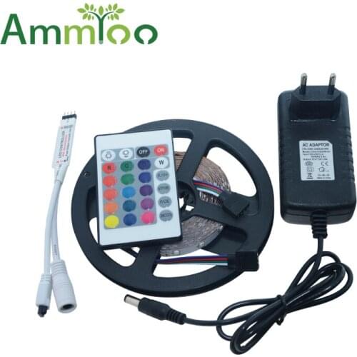 AmmToo 5M 300Leds Non-waterproof RGB Led Strip Light 3528 DC12V 60Leds/M Flexible Light String Ribbon Tape Home Decoration Lamps
