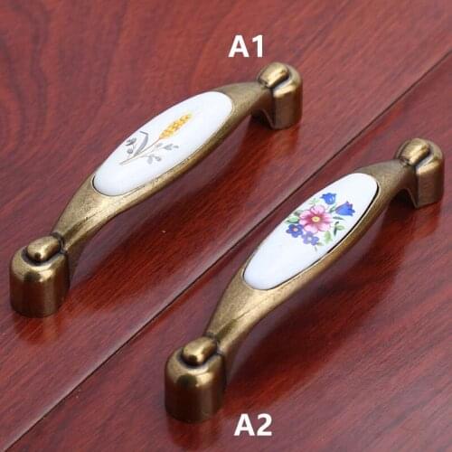 Free shipping Rustico pastorale kitchen cabinet handle Porcelain drawer pulls Antique bronze dresser furniture door handles 96mm
