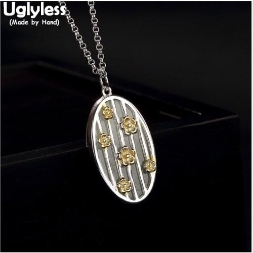 Uglyless 100% Real Solid 925 Sterling Silver Flowers Necklaces for Women Natural Jade Oval Pendants With Chains Ethnic Chokers