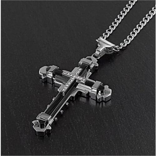 Hot Selling Unisex Men Stainless Steel Cross Pendant Necklace Chain Fashion Jewelry CX06