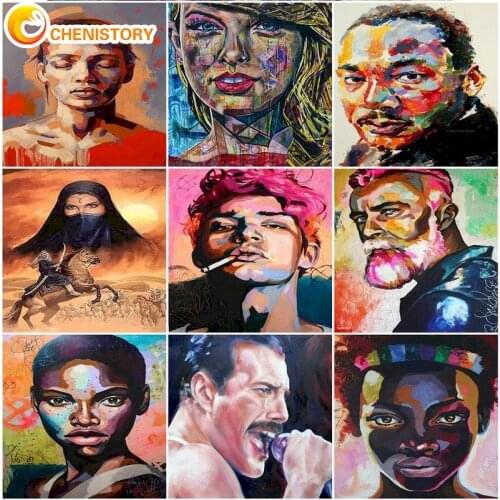 CHENISTORY Frame DIY Oil Paint By Numbers Figure Hand Painted Wall Art Picture Of Numbers Portrait Drawing Canvas Home Decor Gif