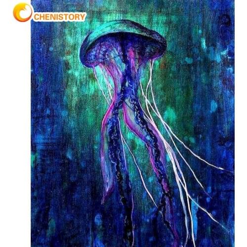 CHENISTORY Painting By Numbers Ocean Jellyfish Animal DIY Oil Paints Drawing On Canvas Home Room Decor Artcraft Acrylic Pigment
