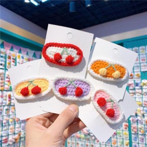 Childrens Woolen Fruit Cherry Hair Pins Girl Floral Embroidery Hair Clips Baby Kids Hairpin Party Show Hair Styling Tools