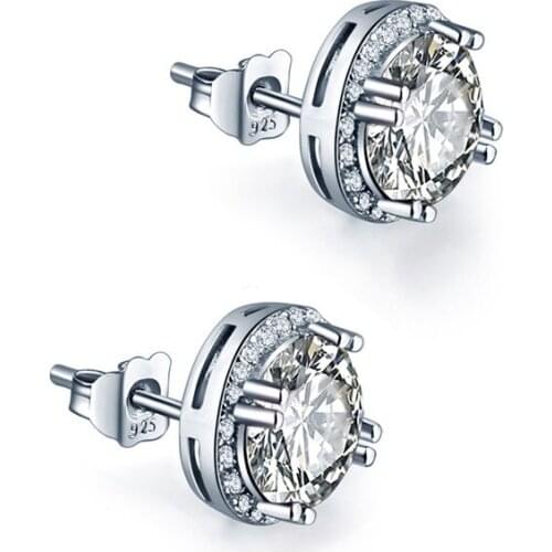 JQUEEN 8*8mm 925 sterling silver earrings brincos Round Cut AAA Cubic Zirconia stud orecchini oorbellen silver 925 jewelry