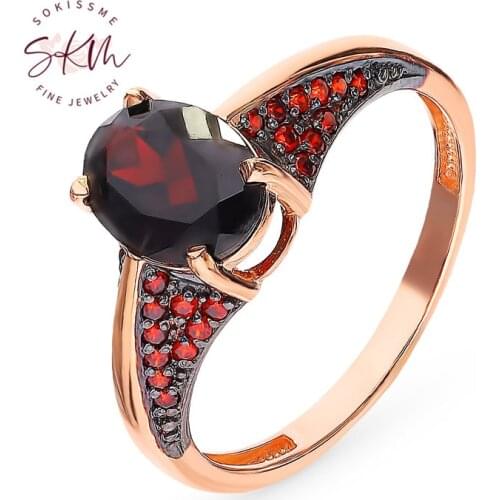 SKM garnet rings for women Vintage 14k rose gold rings trendy flower Engagement rings designer Promise Luxury Fine Jewelry