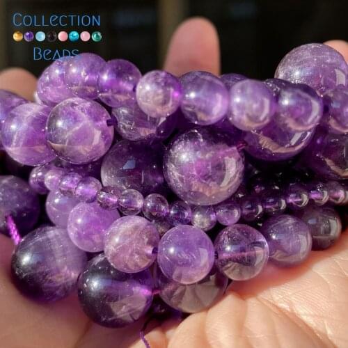 Natural Amethysts Stone Spacer Round Bead For Jewelry Making 3-12 MM DIY Bracelets Accessories Wholesale