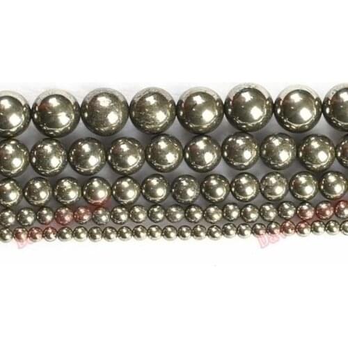 Fctory Price Natural Stone Iron Pyrite Round Loose Beads 16" Strand 4 6 8 10 12MM Pick Size For Jewelry Making Diy
