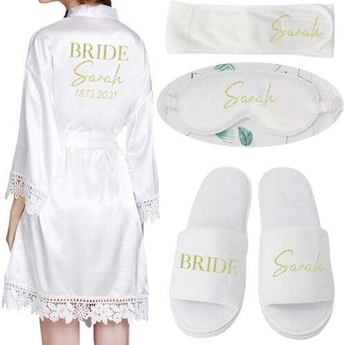 Customized Date Name Lace Kimono Robe Women Wedding Bride Bridesmaid Robes Bachelorette Wedding gifts