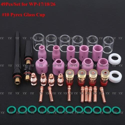 49Pcs TIG Welding Torch Stubby Gas Lens For WP17 WP18 WP26 TIG 10 Pyrex Glass Cup Spares Kit Durable Practical Accessories