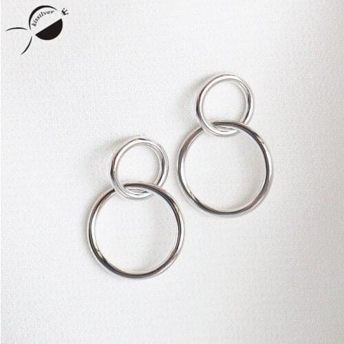 Lovely Double Circular 925 Sterling Silver Earrings for Women Handmade Female Dangle Earrings Fine Jewelry Fashion Drop Earrings