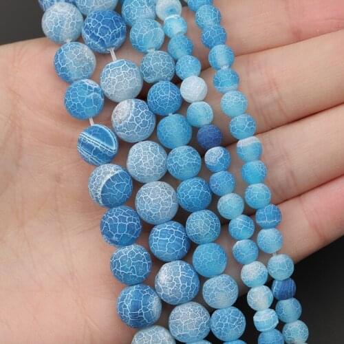 MINHIN Natural Stone Beads Light Blue Frost Cracked Fire Dragon Veins Agates Beads For Jewelry Making 6 8 10mm Charms Bracelet