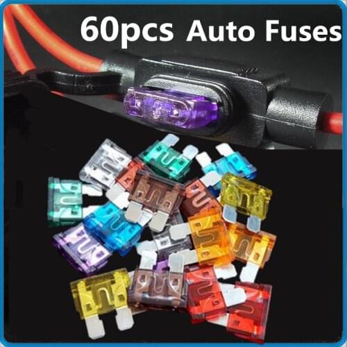 60 Pcs Mixed Mini Blade Fuse Zinc Alloy and Plastic Material Car Accessories 5A 10A 15A 20A 25 30A AMP Set For Auto Car Truck