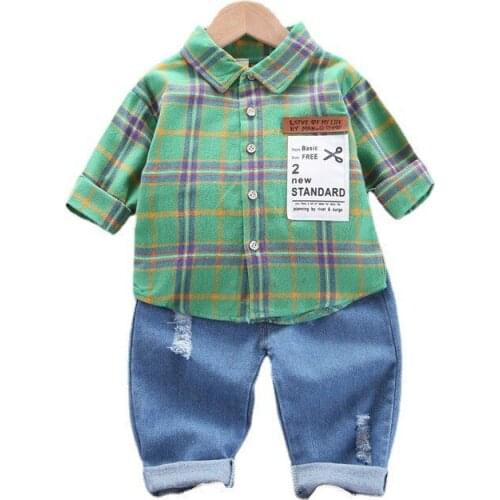 New Spring Autumn Baby Boys Clothes Suit Children Plaid Cotton Shirt Pants 2Pcs/Set Toddler Sport Casual Costume Kids Tracksuits